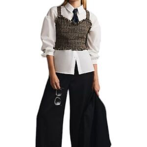 Mare Mare X Anthropologie White Layered Vest And Button Down Shirt New Size XL